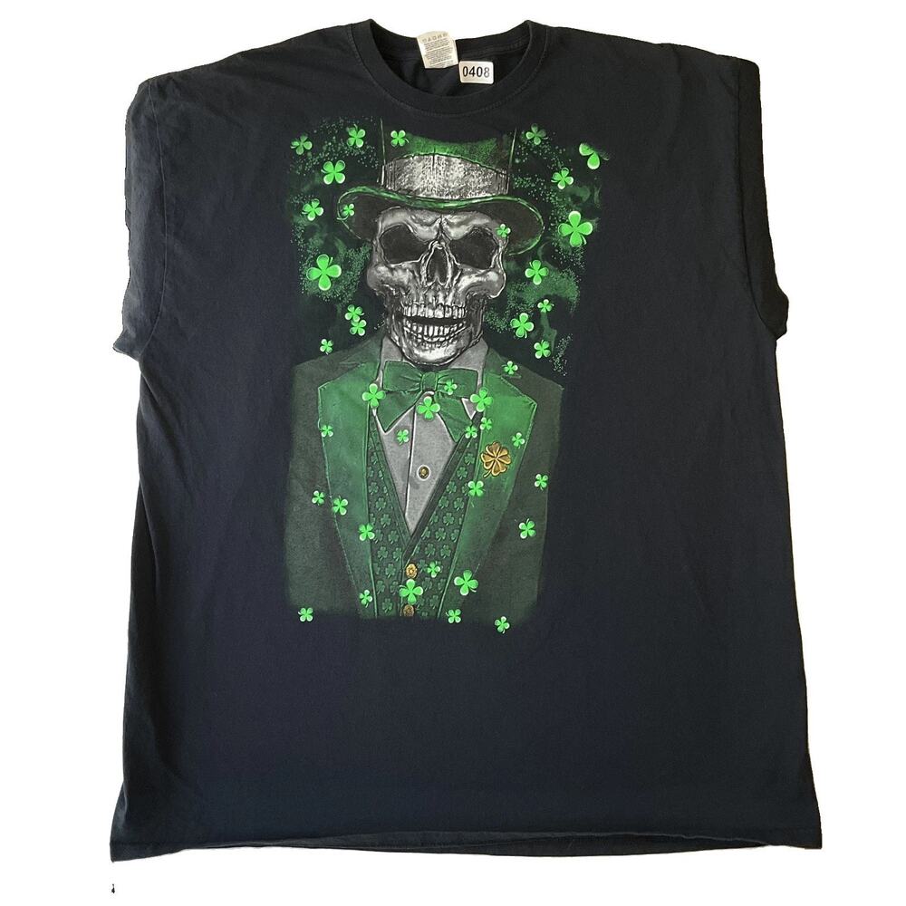 Fruit Of The Loom Men Shirt 2XL Black Graphic Print Skull Shamrock Heavy HD